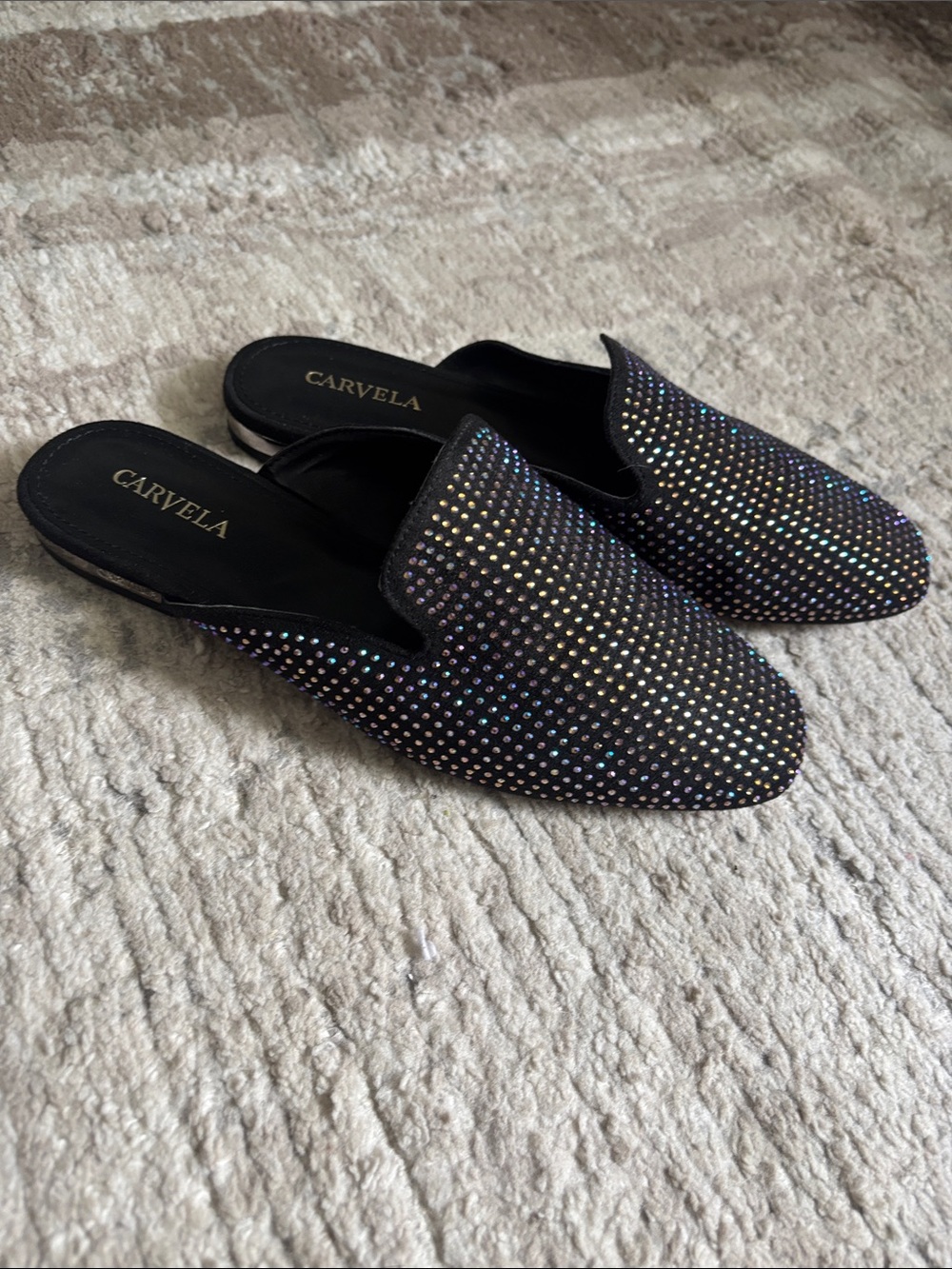 Carvela Black Crystal-Embellished Slip-On Mules